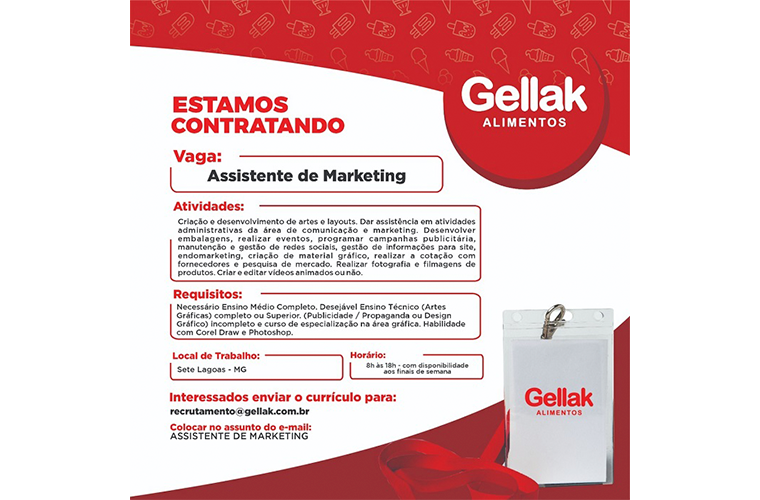 Gellak com vaga de emprego para Assistente de Marketing